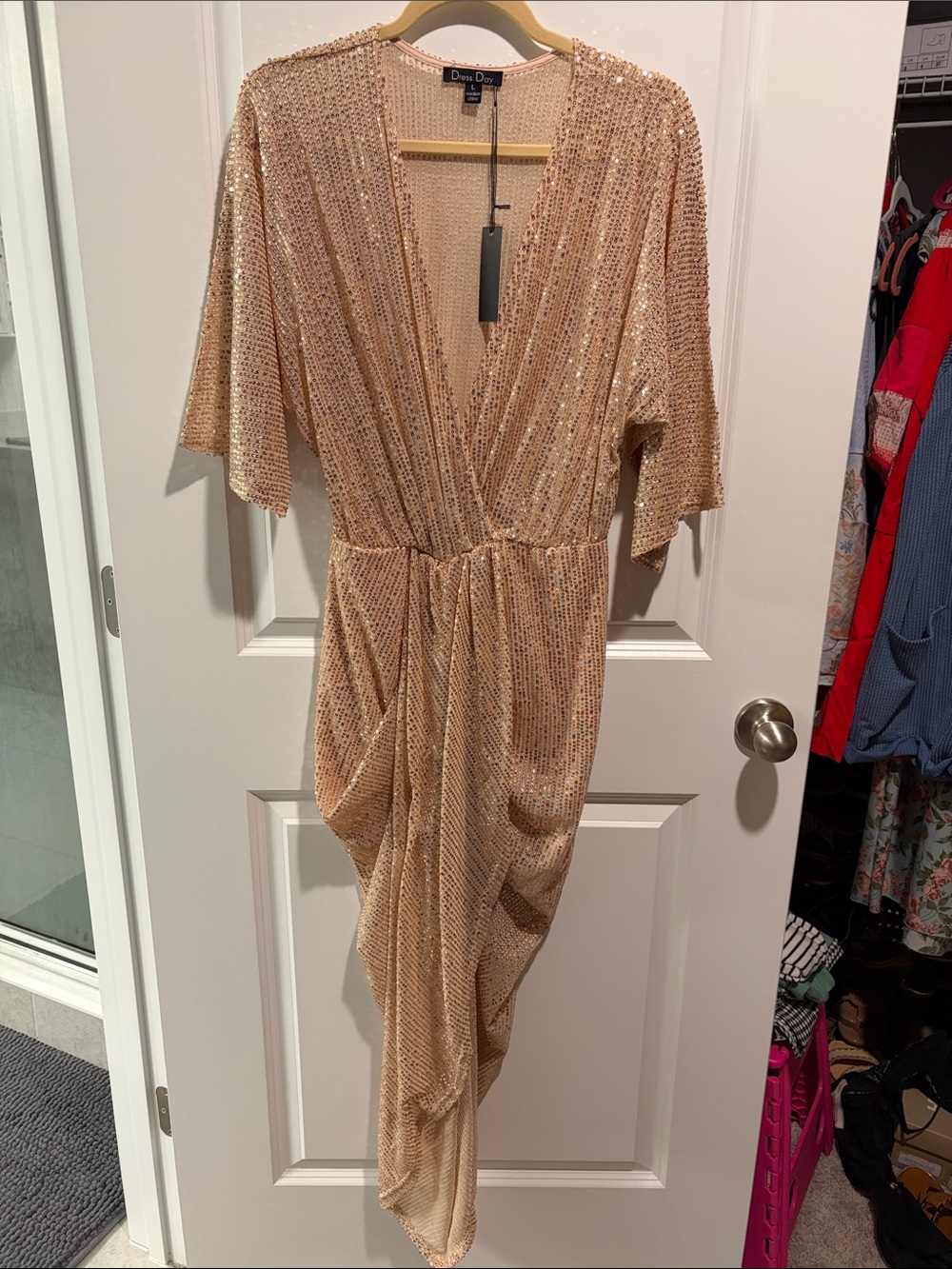 Champagne Sequin Wrap Dress